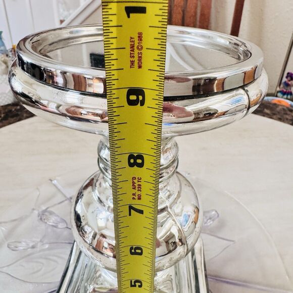 Pottery Barn Antique Mercury Glass Pillar Candle Holder 9"x 5” Medium Stunning - Picture 8 of 9